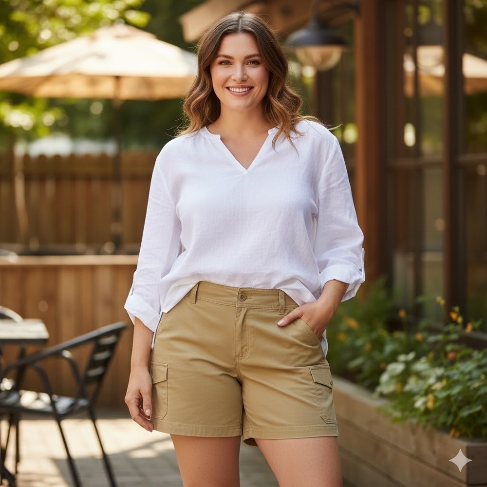 Eddie Bauer Womens Khaki Cargo‎ Pocket Shorts Size 16 Casual Outdoor